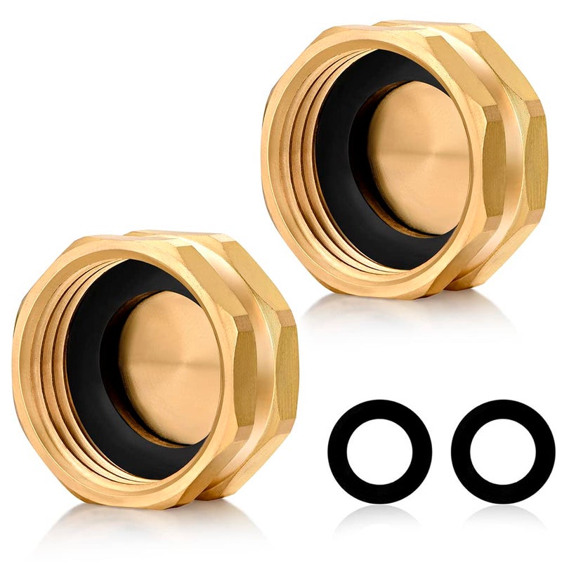 YELUN 3/4""Garden Hose End Caps Brass Garden Hose Cap with Washers Female End Cap 2 Pack - Image 1